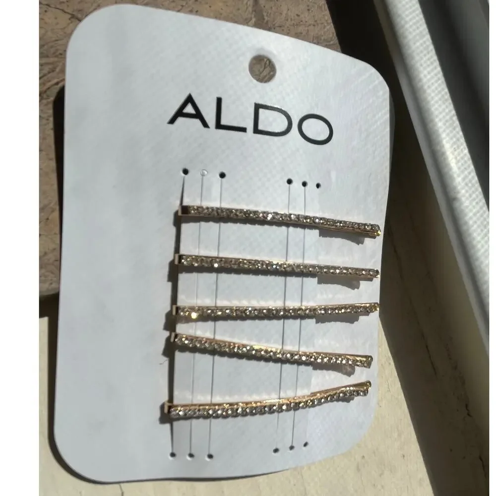 NWT ALDO Rhinestone Crystal Bobby Hair Pins Set of 5 Gold Tone Bridal Wedding